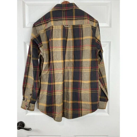 Orvis Heavy Flannel Shirt Brown Plaid Shacket Long Sleeve Button Up Mens Medium - Picture 8 of 12
